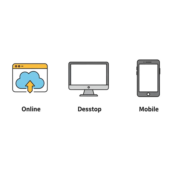 Symbole für Online-, Desktop- und mobile EXIF-Entfernungs-Tools.