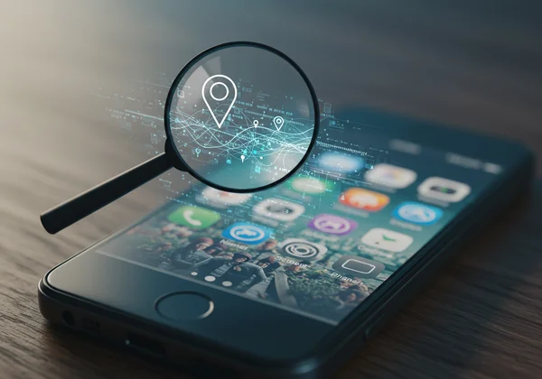 Lupe zeigt verborgene Daten auf einem Smartphone-Foto an.