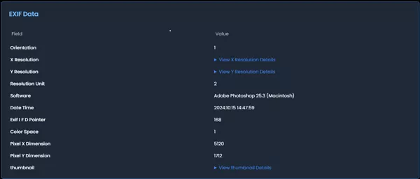 EXIF-Datenposition in einem Foto