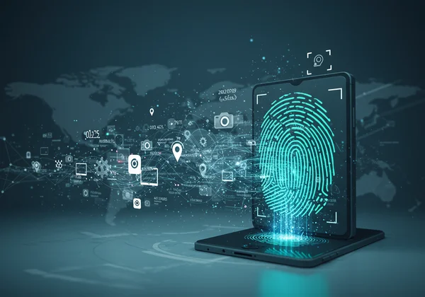 Digitaler Fingerabdruck eines Fotos mit Datenebenen.