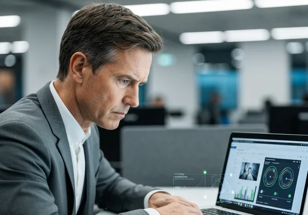 Journalist, der ein Foto auf Authentizität analysiert