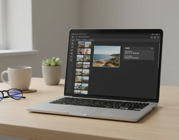 Fotobrowser, der zwei Datumsbeschriftungen anzeigt