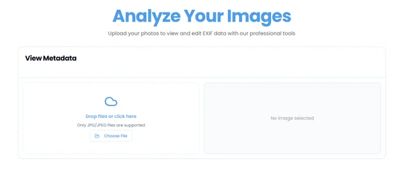 Online EXIF-Entferner-Tool-Oberfläche für den Schutz der Foto-Privatsphäre.
