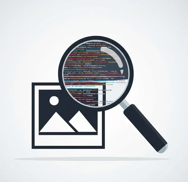 Magnifying glass revealing EXIF data for investigation.