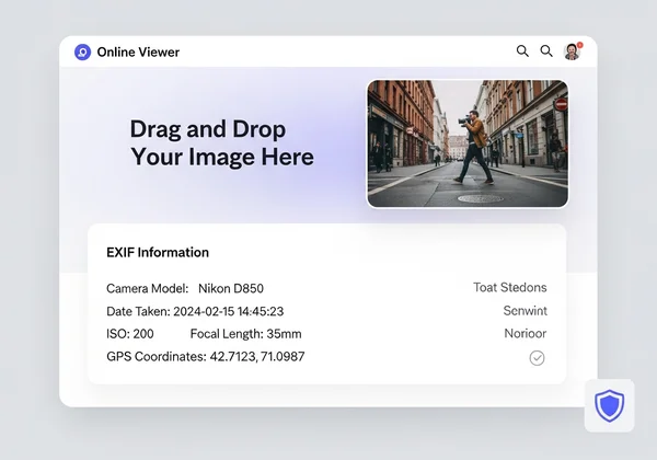 Screenshot eines minimalistischen Online-EXIF-Viewers, der Daten anzeigt.