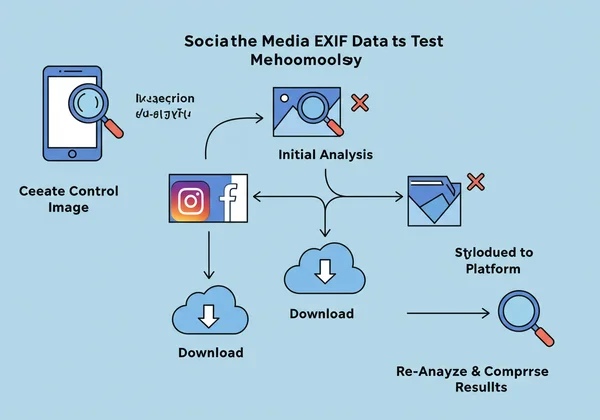 Flussdiagramm, das die Testmethodik für soziale Medien EXIF zeigt.